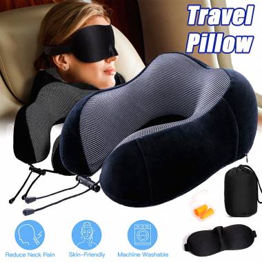 Γκρι Μαξιλάρι ταξιδιου memory foam + ωτοασπίδες + μάσκα ύπνου